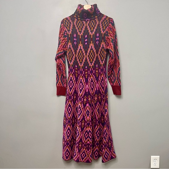 NWOT Farm Rio Tapestry Scarf Sweater Dress Colorful Geometric Design Long Sleeve - Picture 5 of 13